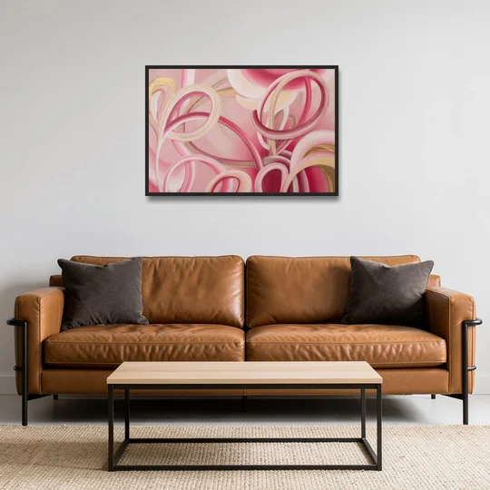 Luxurious Interwoven Pink Abstract - Black Framed Canvas Wall Art - Sofa - 36x24
