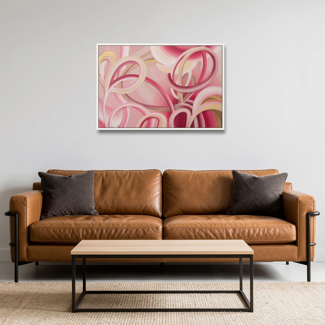Luxurious Interwoven Pink Abstract - White Framed Canvas Wall Art - Sofa - 36x24