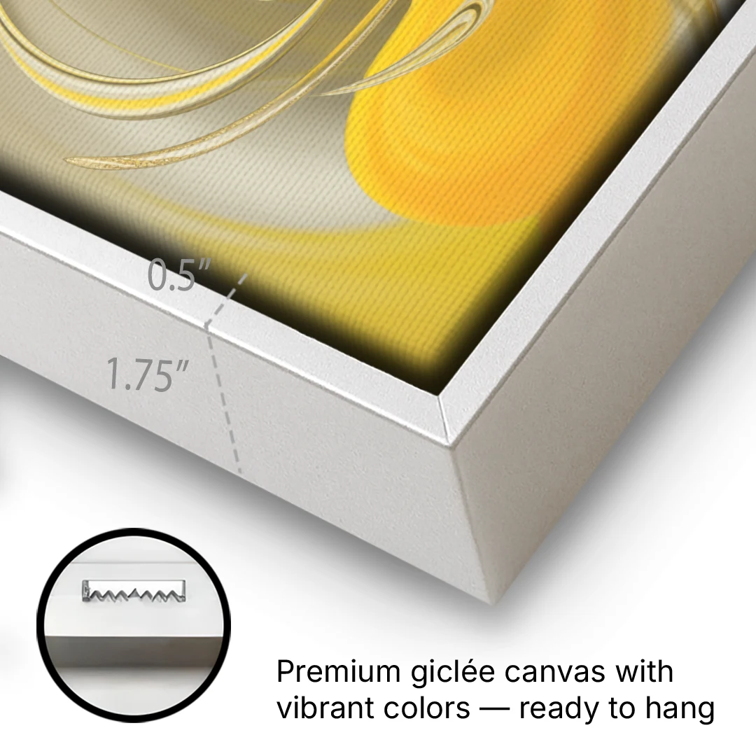 Luxurious Motion Yellow Abstract - White Framed Canvas Wall Art - Gallery Wrap Corner