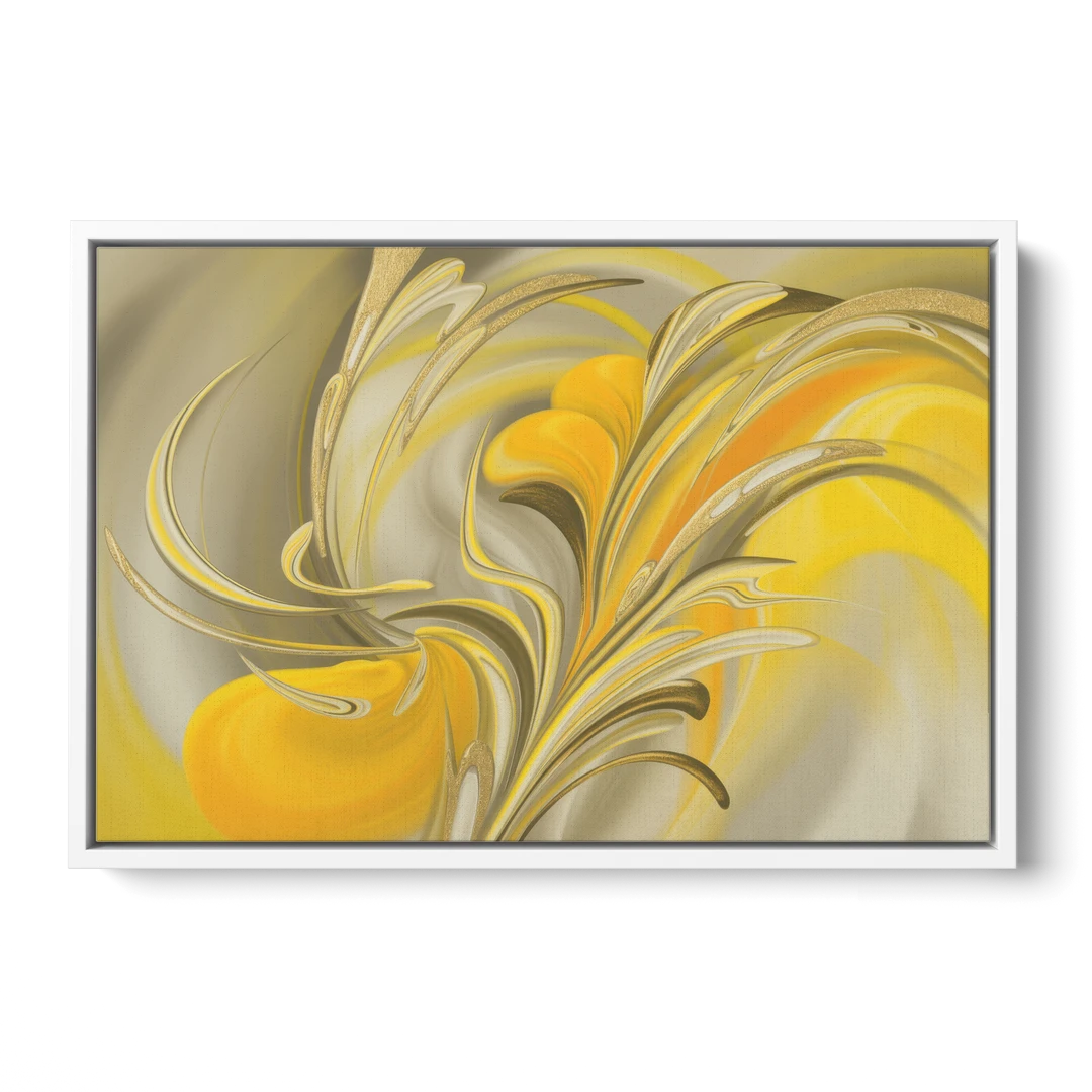 Luxurious Motion Yellow Abstract - White Framed Canvas Wall Art - Front