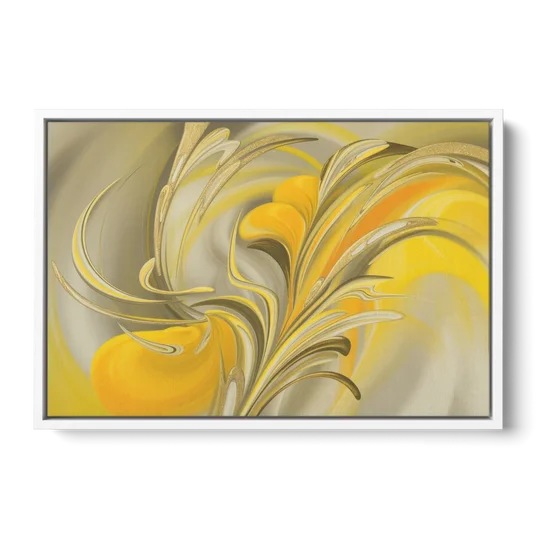 Luxurious Motion Yellow Abstract - White Framed Canvas Wall Art - Front