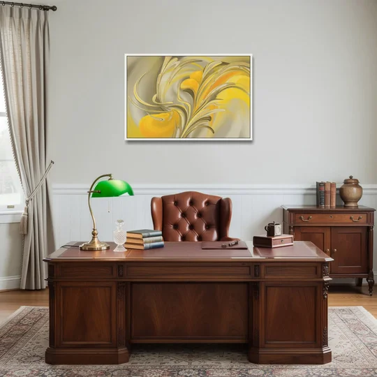 Luxurious Motion Yellow Abstract - White Framed Canvas Wall Art - Office - 36x24
