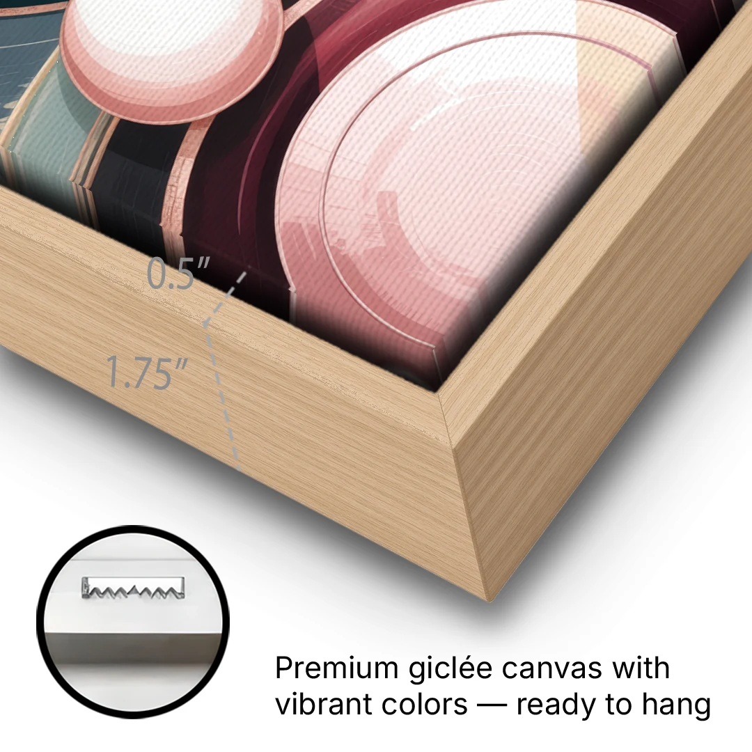 Luxurious Rhythms in Pink and Grey Abstract - Oak Framed Canvas Wall Art - Gallery Wrap Corner