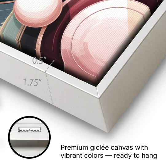 Luxurious Rhythms in Pink and Grey Abstract - White Framed Canvas Wall Art - Gallery Wrap Corner