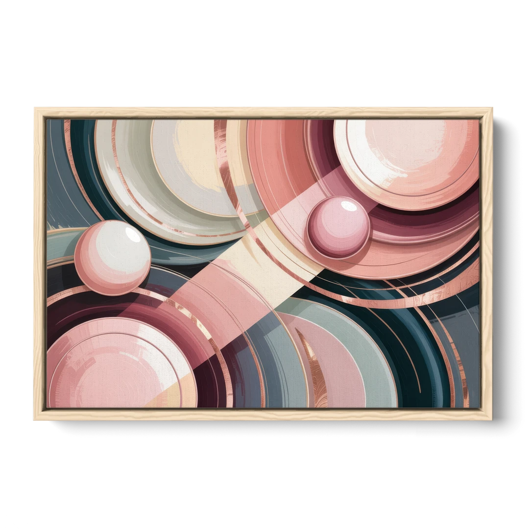 Luxurious Rhythms in Pink and Grey Abstract - Oak Framed Canvas Wall Art - Front