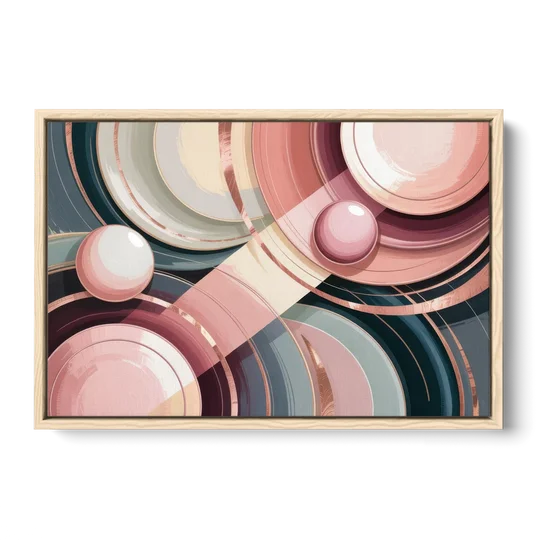 Luxurious Rhythms in Pink and Grey Abstract - Oak Framed Canvas Wall Art - Front