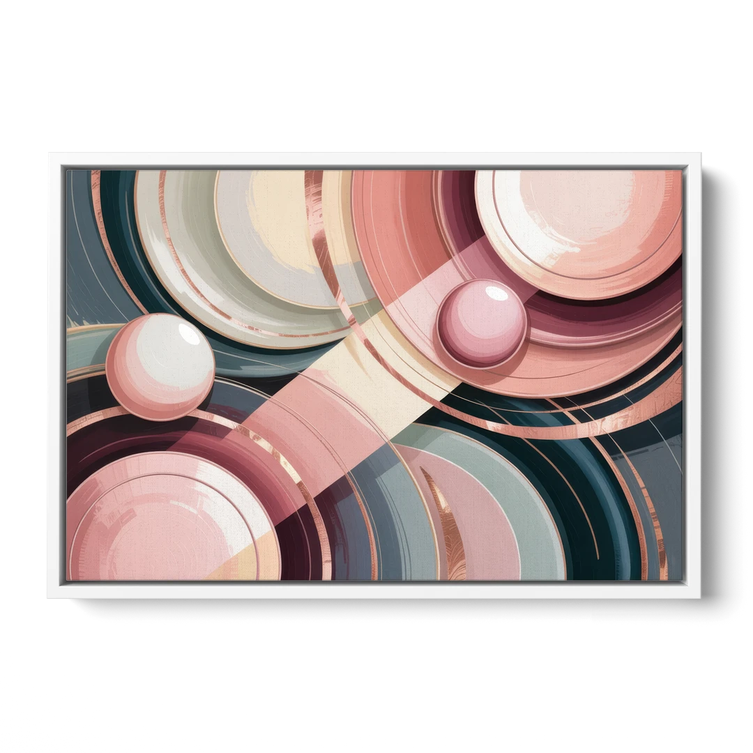 Luxurious Rhythms in Pink and Grey Abstract - White Framed Canvas Wall Art - Front