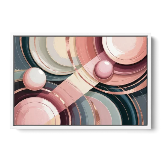 Luxurious Rhythms in Pink and Grey Abstract - White Framed Canvas Wall Art - Front