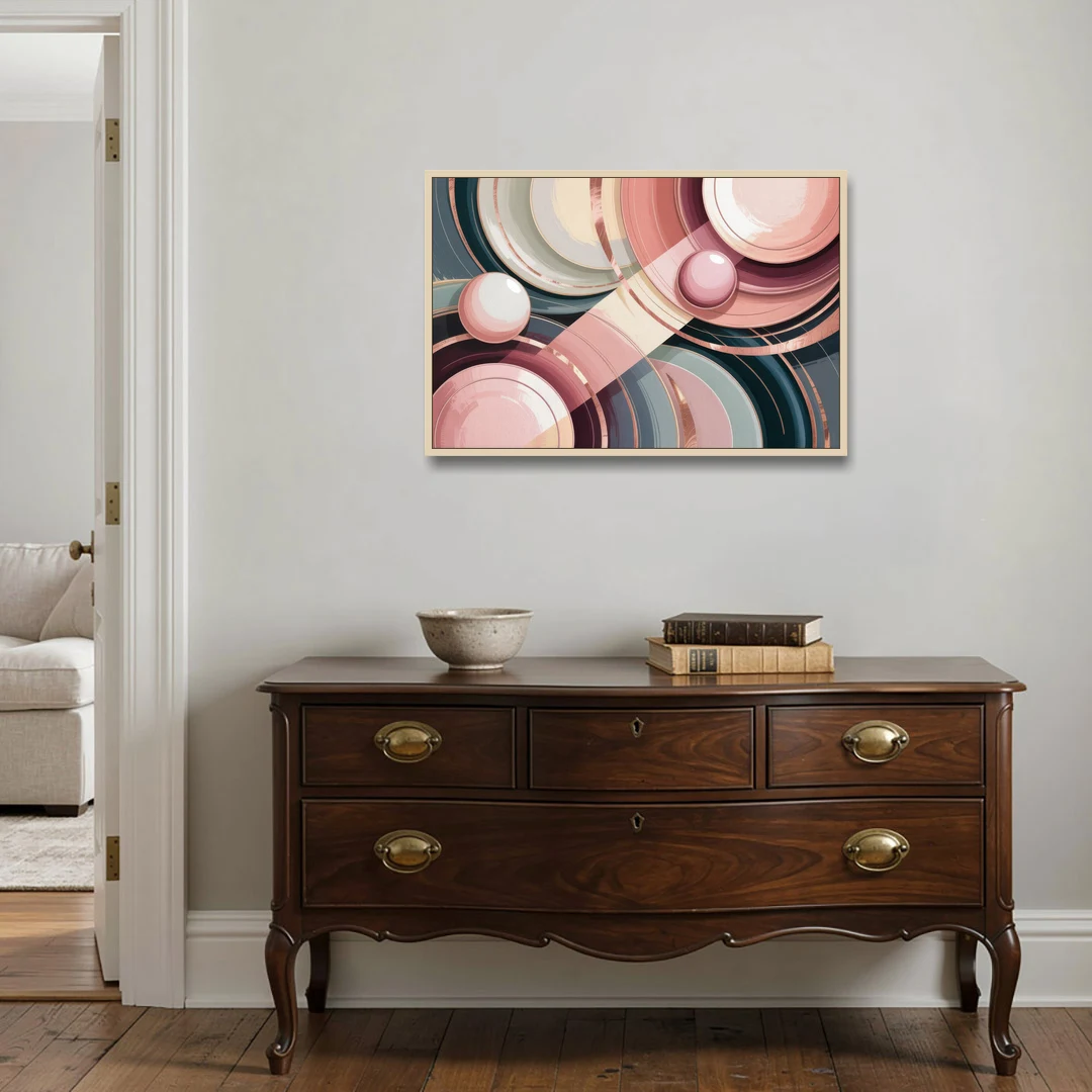 Luxurious Rhythms in Pink and Grey Abstract - Oak Framed Canvas Wall Art - Coffee Table - 36x24