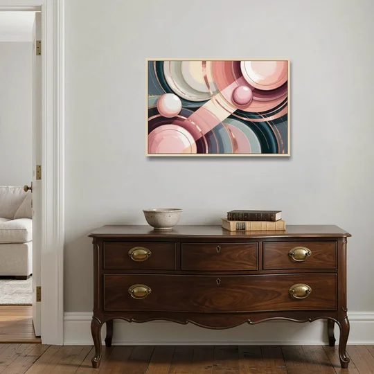 Luxurious Rhythms in Pink and Grey Abstract - Oak Framed Canvas Wall Art - Coffee Table - 36x24