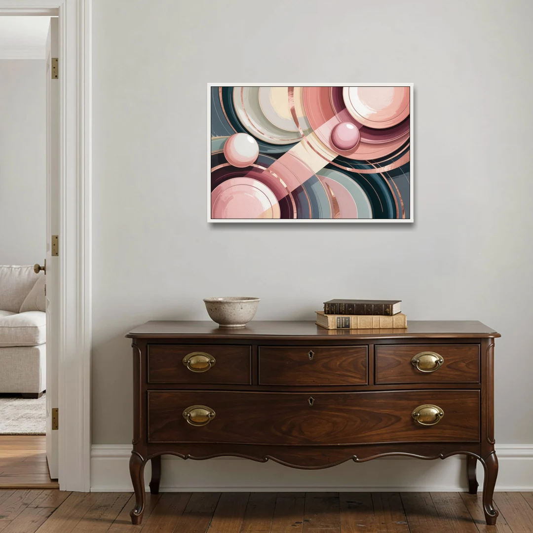 Luxurious Rhythms in Pink and Grey Abstract - White Framed Canvas Wall Art - Coffee Table - 36x24