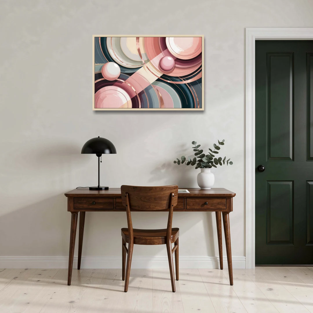 Luxurious Rhythms in Pink and Grey Abstract - Oak Framed Canvas Wall Art - Office - 36x24