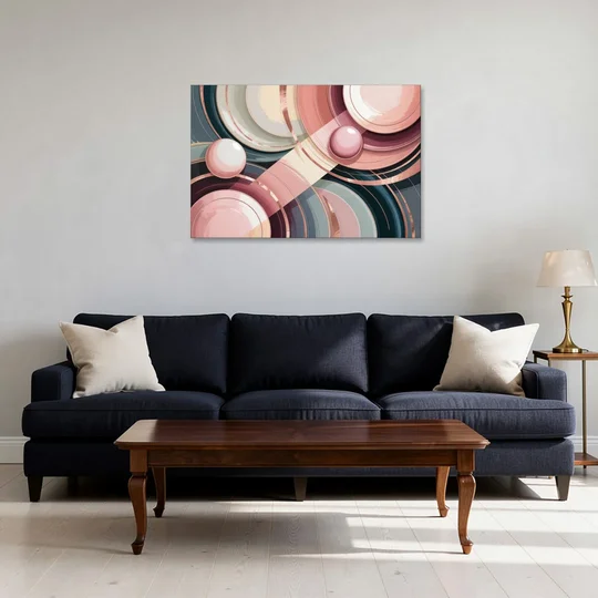 Luxurious Rhythms in Pink and Grey Abstract - Canvas Wall Art - Sofa - 36x24