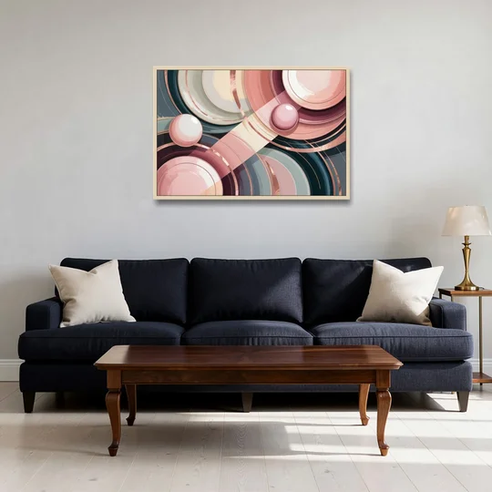 Luxurious Rhythms in Pink and Grey Abstract - Oak Framed Canvas Wall Art - Sofa - 36x24