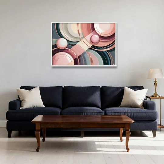 Luxurious Rhythms in Pink and Grey Abstract - White Framed Canvas Wall Art - Sofa - 36x24