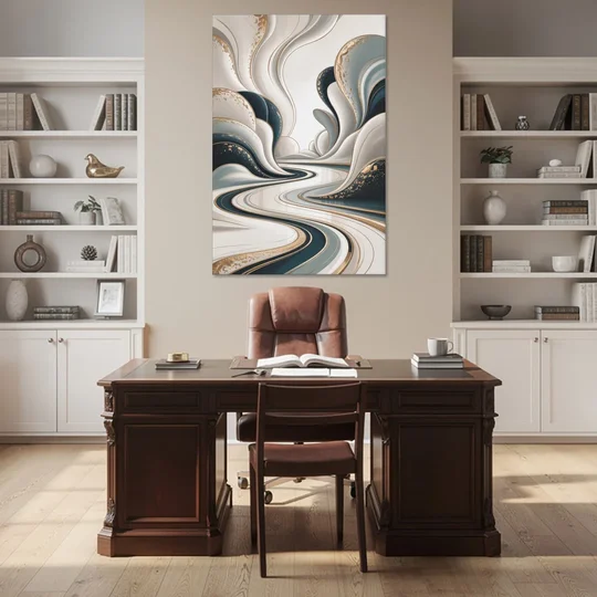 Luxurious Serenity White Abstract - Canvas Wall Art - Office - 40x60