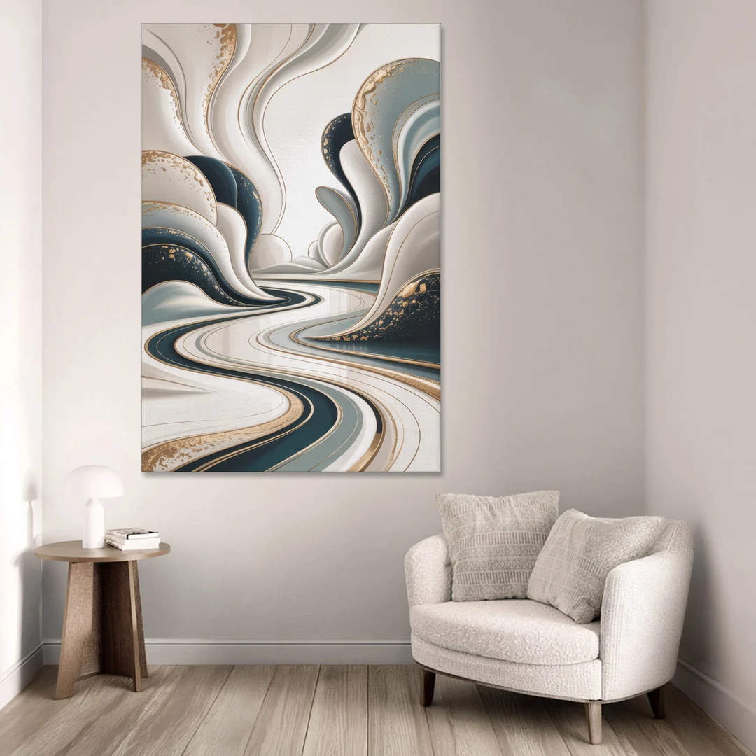 Luxurious Serenity White Abstract - Canvas Wall Art - Sofa - 40x60