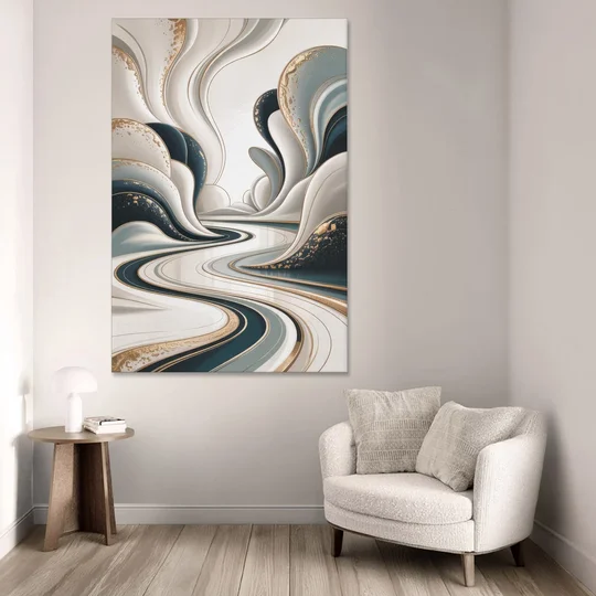 Luxurious Serenity White Abstract - Canvas Wall Art - Sofa - 40x60