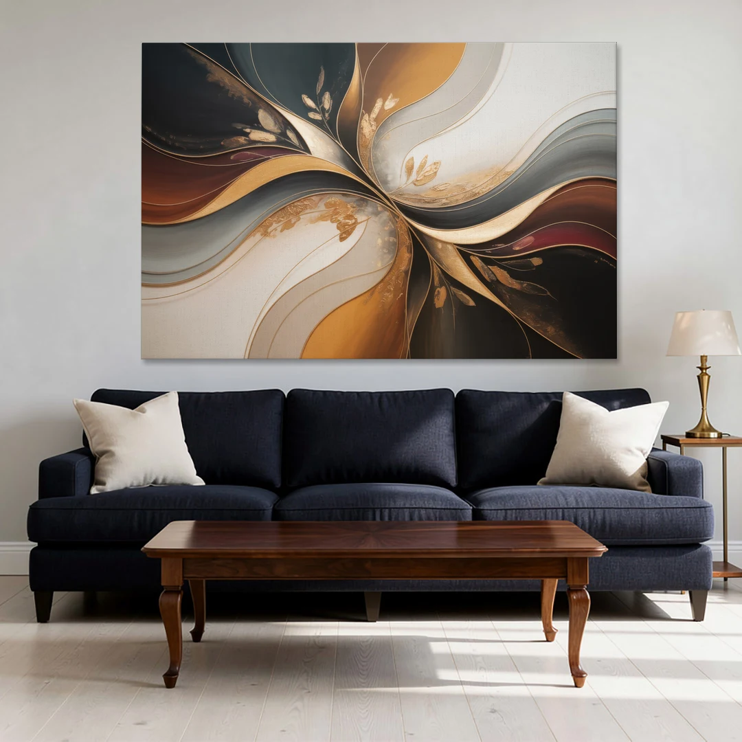Luxuriously Textured Brown Abstract - Canvas Wall Art - Sofa - 60x40