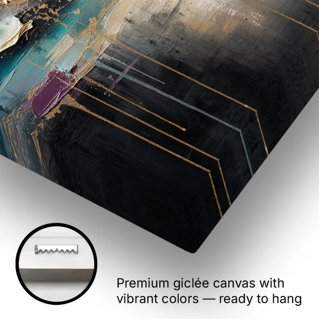 Luxury Abstract Gilded Moonrise Over Teal - Canvas Wall Art - Gallery Wrap Corner