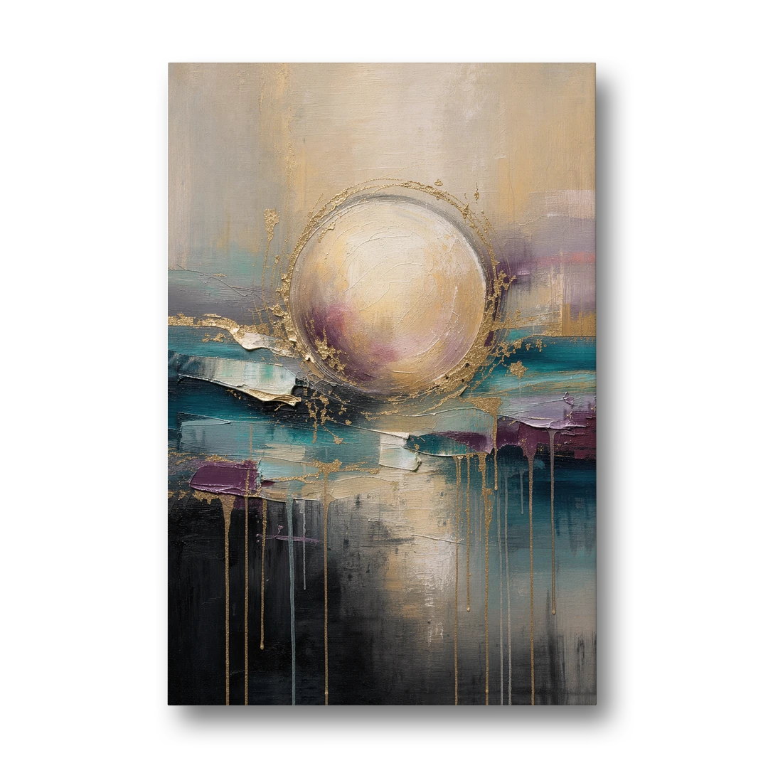 Luxury Abstract Gilded Moonrise Over Teal - Canvas Wall Art - Front