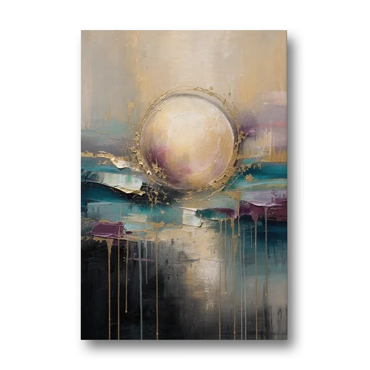 Luxury Abstract Gilded Moonrise Over Teal - Canvas Wall Art - Front
