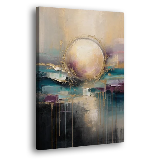 Luxury Abstract Gilded Moonrise Over Teal - Canvas Wall Art - Side