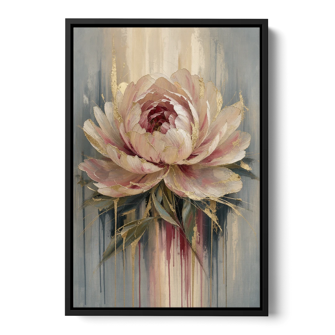 Luxury Gilded Blush Peony - Black Framed Canvas Wall Art - Front