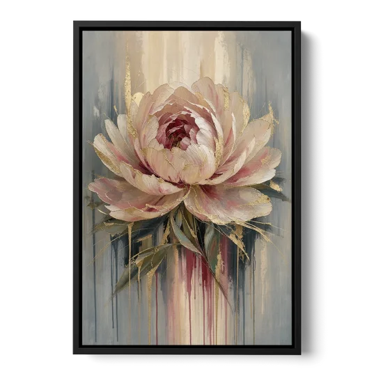 Luxury Gilded Blush Peony - Black Framed Canvas Wall Art - Front
