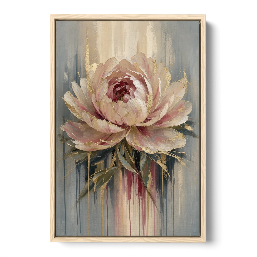 Luxury Gilded Blush Peony - Oak Framed Canvas Wall Art - Front