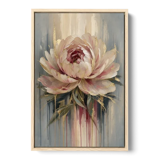 Luxury Gilded Blush Peony - Oak Framed Canvas Wall Art - Front