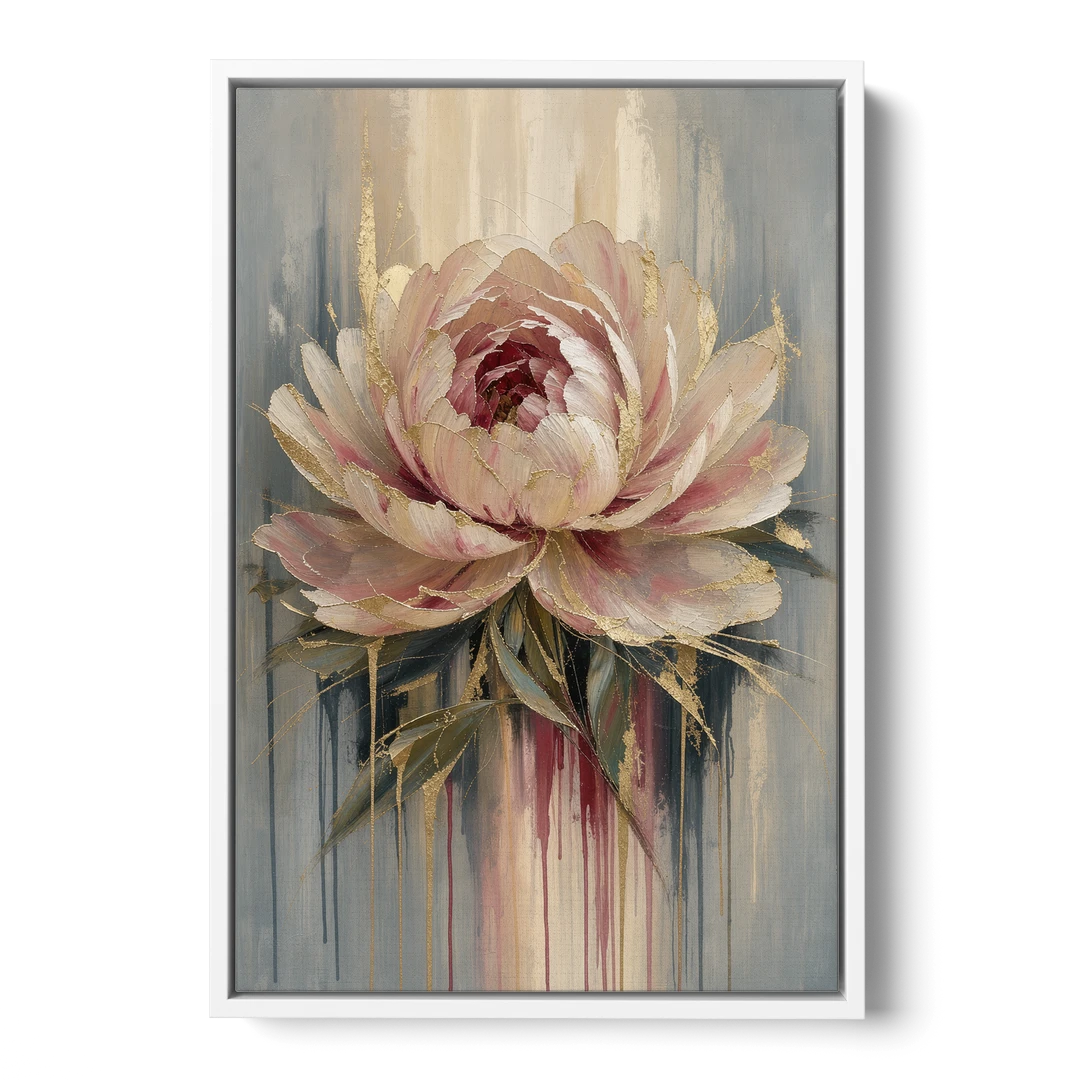 Luxury Gilded Blush Peony - White Framed Canvas Wall Art - Front