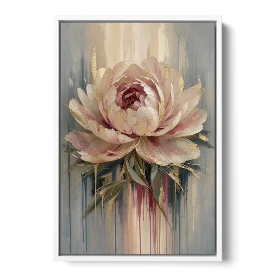 Luxury Gilded Blush Peony - White Framed Canvas Wall Art - Front