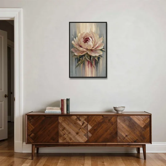 Luxury Gilded Blush Peony - Black Framed Canvas Wall Art - Coffee Table - 24x36
