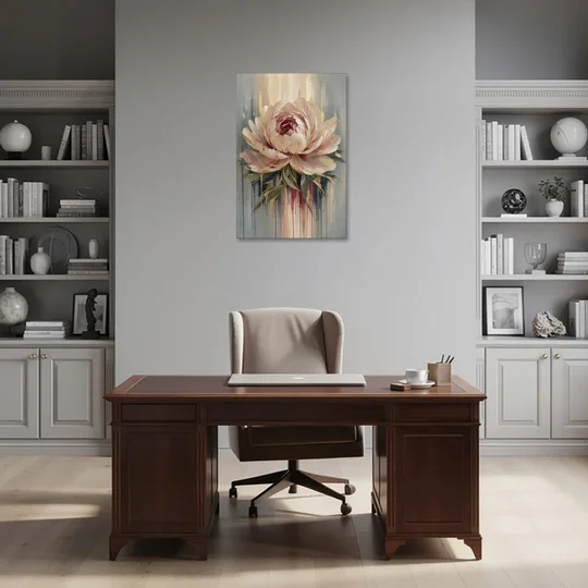Luxury Gilded Blush Peony - Canvas Wall Art - Office - 24x36