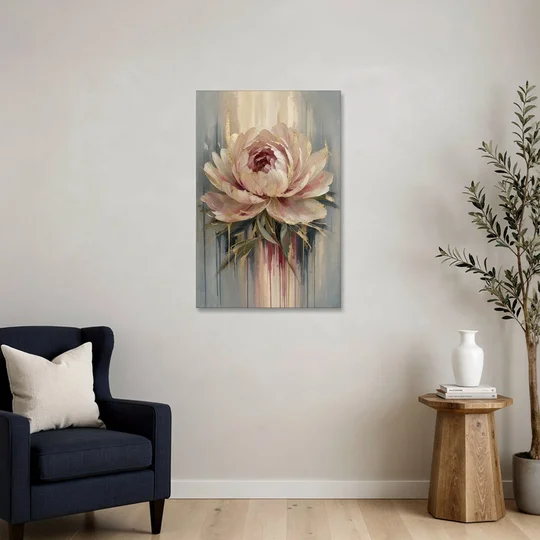Luxury Gilded Blush Peony - Canvas Wall Art - Sofa - 24x36