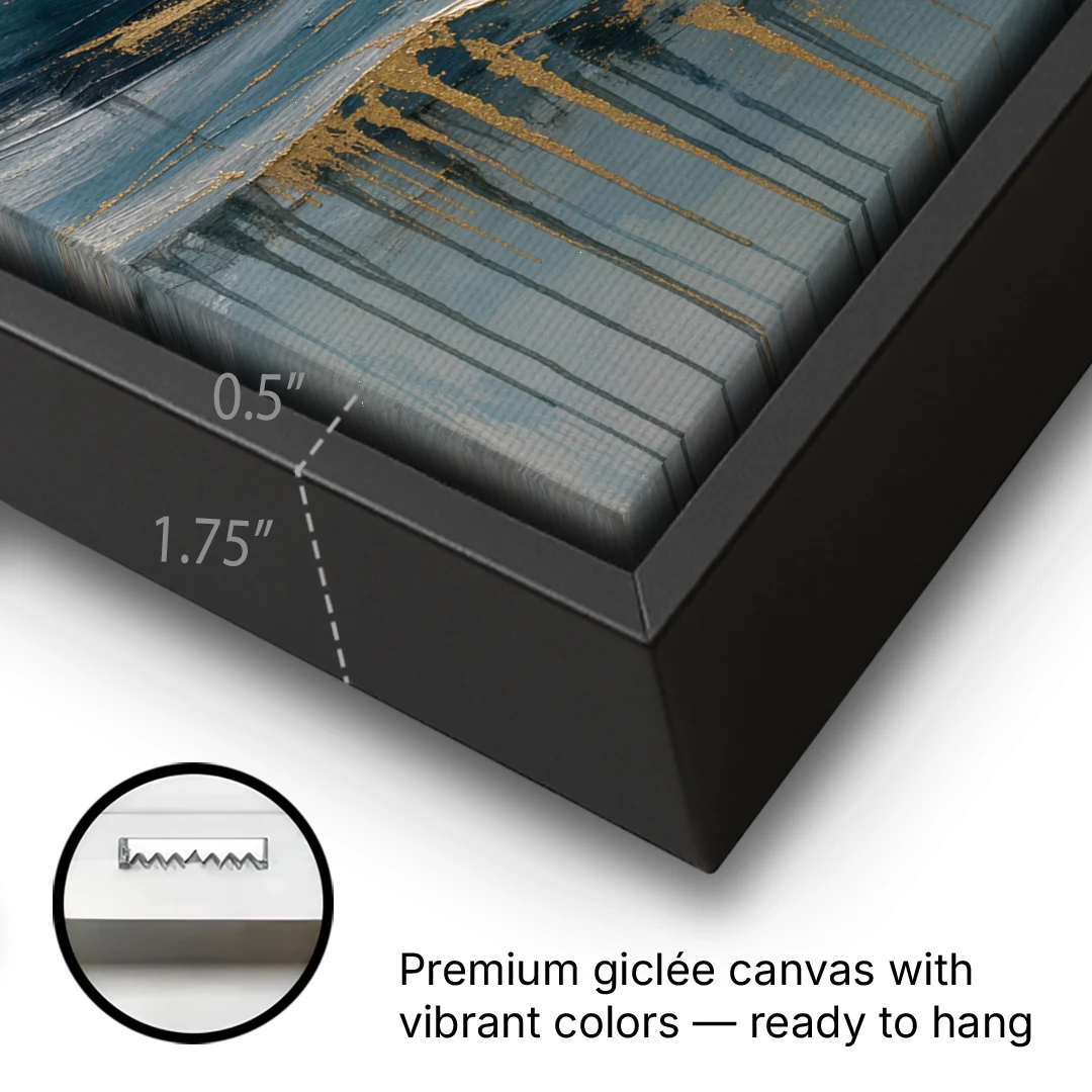 Luxury Gilded Ocean Curl for the Bathroom - Black Framed Canvas Wall Art - Gallery Wrap Corner