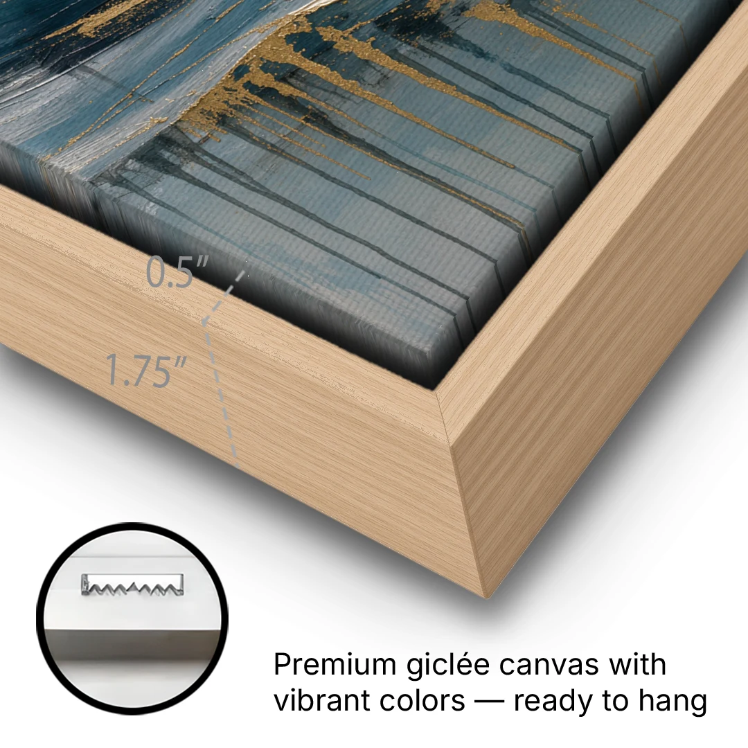 Luxury Gilded Ocean Curl for the Bathroom - Oak Framed Canvas Wall Art - Gallery Wrap Corner