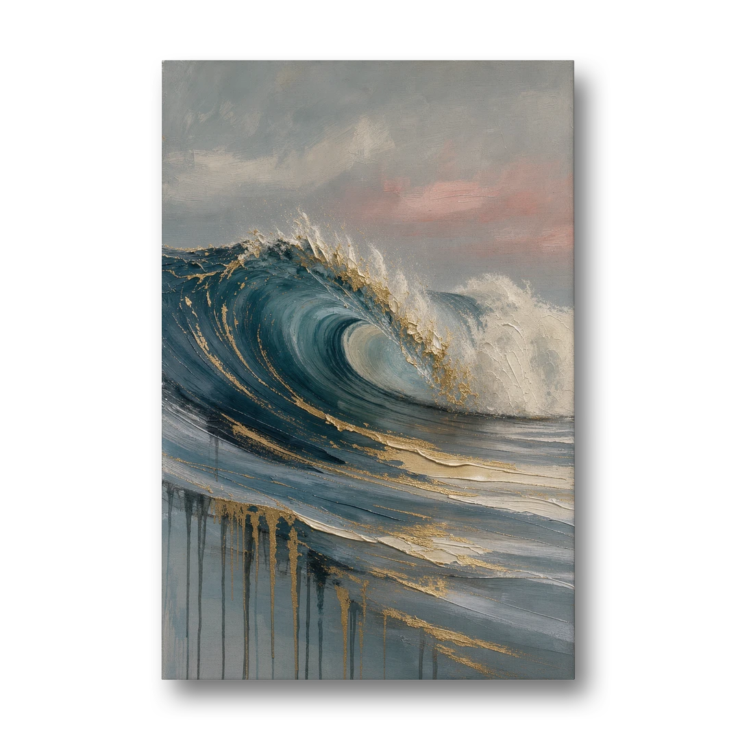 Luxury Gilded Ocean Curl for the Bathroom - Canvas Wall Art - Front