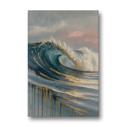 Luxury Gilded Ocean Curl for the Bathroom - Canvas Wall Art - Front