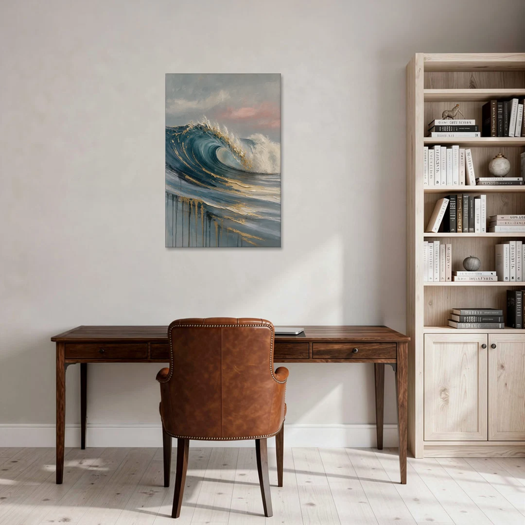 Luxury Gilded Ocean Curl for the Bathroom - Canvas Wall Art - Office - 24x36