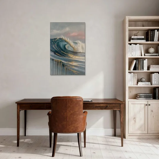 Luxury Gilded Ocean Curl for the Bathroom - Canvas Wall Art - Office - 24x36