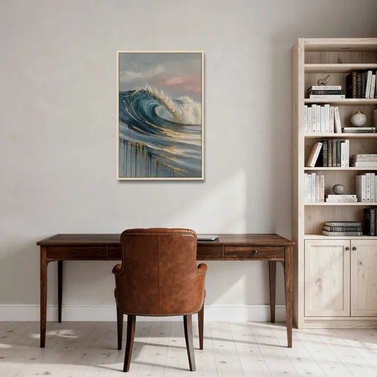 Luxury Gilded Ocean Curl for the Bathroom - Oak Framed Canvas Wall Art - Office - 24x36