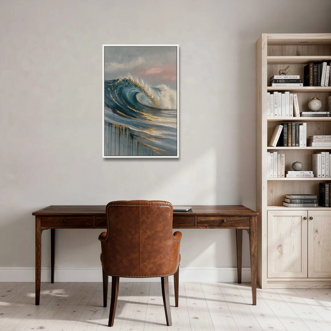 Luxury Gilded Ocean Curl for the Bathroom - White Framed Canvas Wall Art - Office - 24x36
