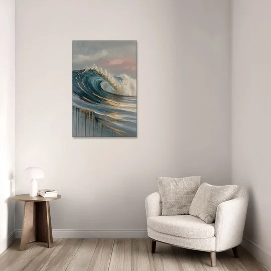 Luxury Gilded Ocean Curl for the Bathroom - Canvas Wall Art - Sofa - 24x36