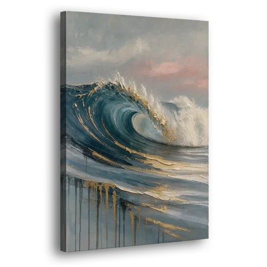 Luxury Gilded Ocean Curl for the Bathroom - Canvas Wall Art - Side