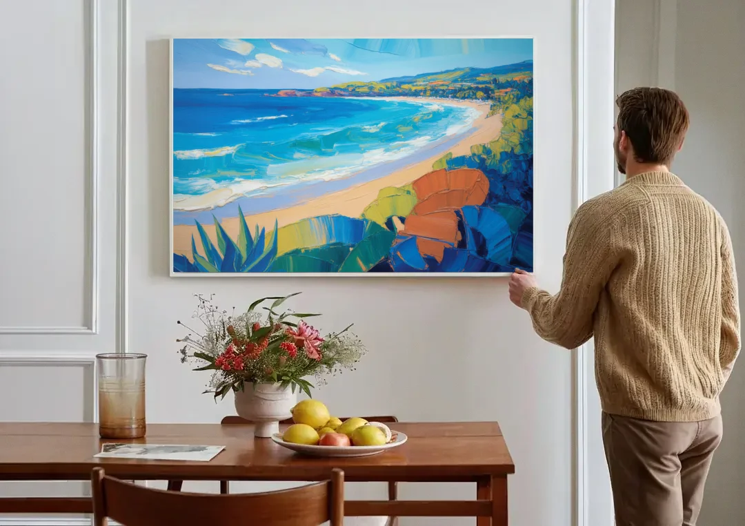 Luxury Punta Mita Bay canvas wall art above a dining table