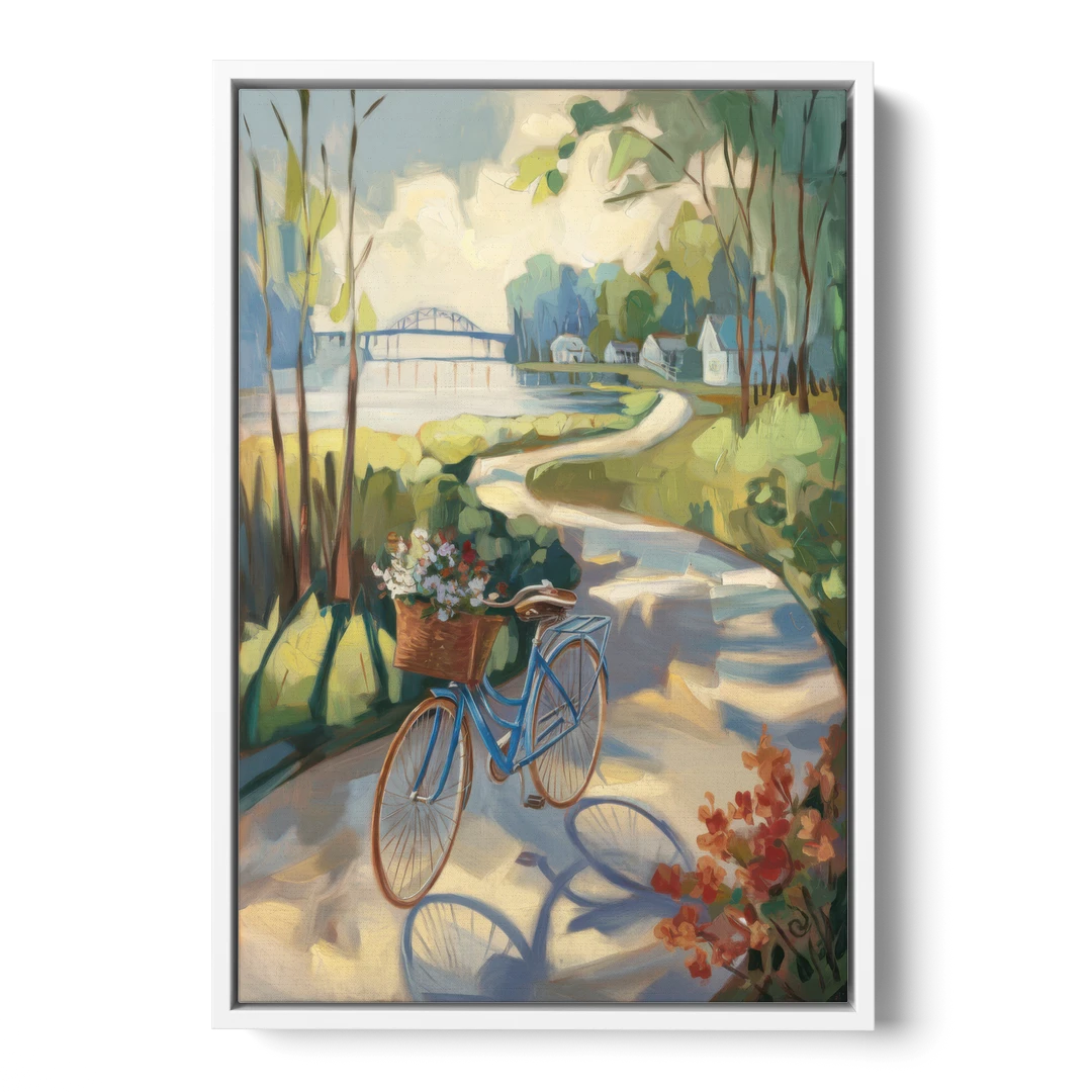 Mackinac Island Bicycle Path - White Framed Canvas Wall Art - Front