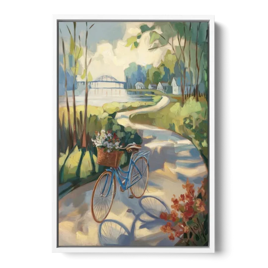 Mackinac Island Bicycle Path - White Framed Canvas Wall Art - Front