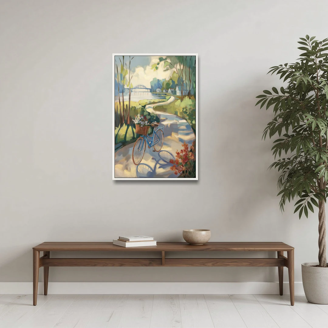 Mackinac Island Bicycle Path - White Framed Canvas Wall Art - Coffee Table - 24x36